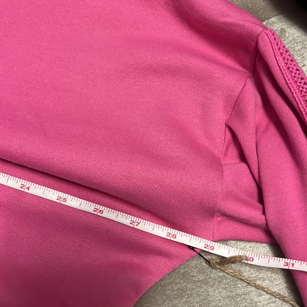 Rae Dunn bright pink crew neck sweatshirt with cutout detailing on sleeves, new - Picture 10 of 11